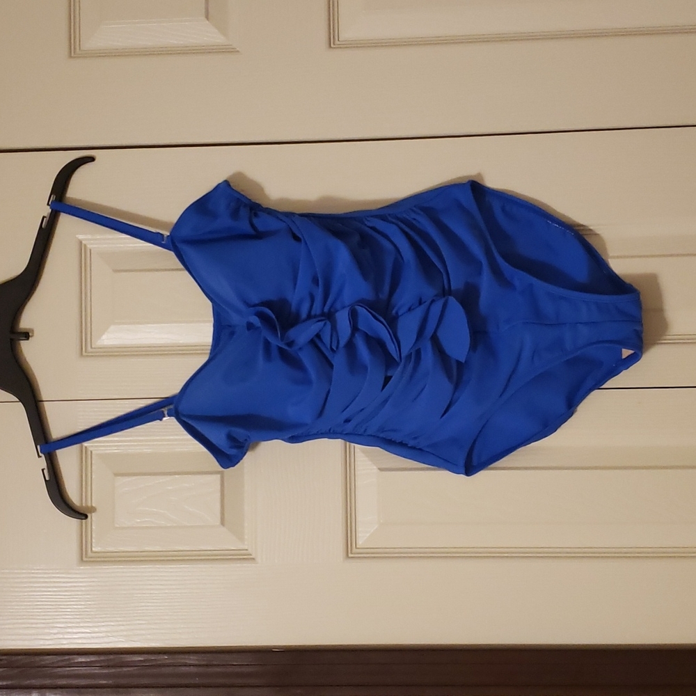 Blue ruched one piece swimsuit